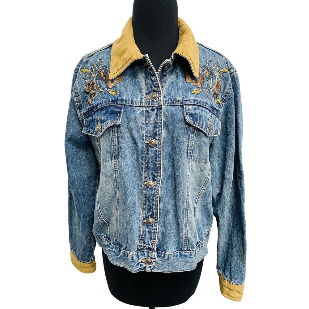 Vintage Y2K Faded Glory Acid Wash Embroidered Denim Jacket L